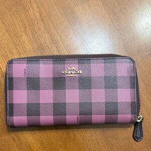 Coach purple and Black Plaid Zip Wallet